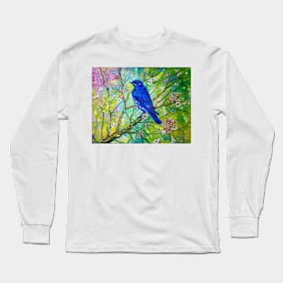 Bluebird on a blossoming branch Long Sleeve T-Shirt